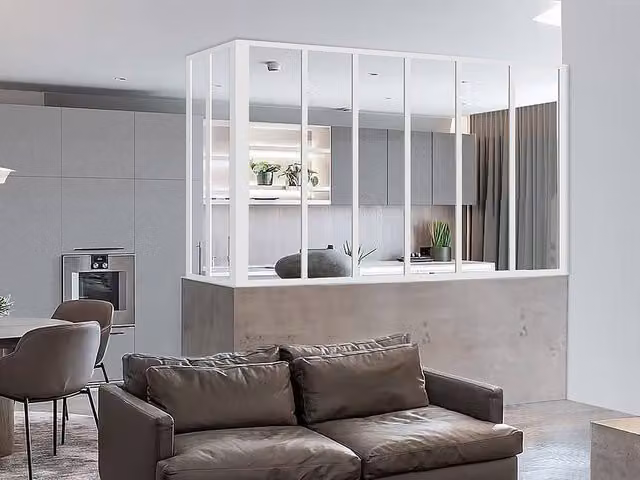 Vente-unique Corner Power-Coated Aluminium and Glass Partition in White, L 180 x W 60 x H 105 in – 1