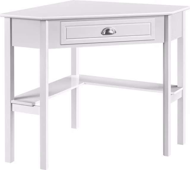 Yaheetech Modern White Corner Computer Desk with Storage Drawer and Shelves