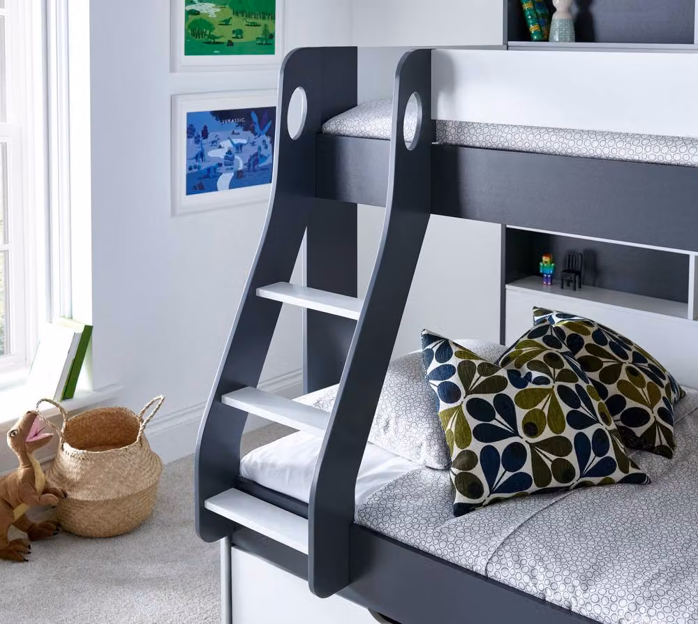 Bedmaster Oliver Triple Sleeper Storage Bunk Bed with Drawer, Grey and White, W/D/H: 120 x 200 x 158.2 cm – 2