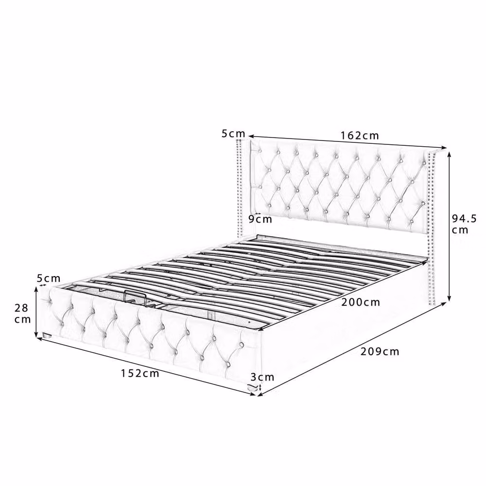 ModernLuxe Velvet Upholstered King Bed with Hydraulic Storage and Headboard in Beige, W/D/H: 150 x 200 cm – 6