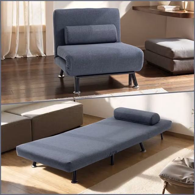 HOMCOM Single Folding 5 Position Convertible Sleeper Chair Sofa Bed in Dark Grey – 1