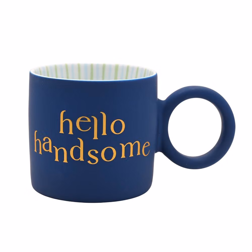 Confetti Hello Handsome Men's Mug in Navy and Gold Striped – 2
