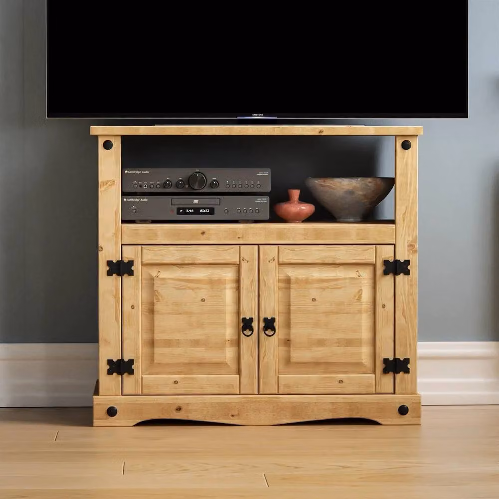 SPETLEK Rustic Solid Waxed Pine TV Cabinet Stand in Brown – 2