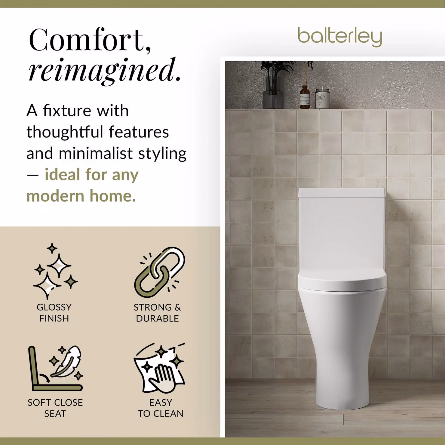Balterley White Comfort Height Rimless Toilet Pan, Cistern and Soft Close Seat, W/D/H: 38.0 x 84.5 x 60.5 cm – 2