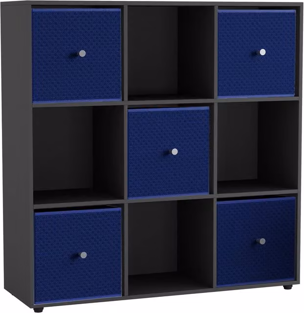 URBNLIVING 9 Cube Storage Unit with Drawers in Black and Blue