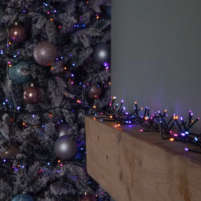 Samuel Alexander 6.2m RGB LED Christmas Cluster String Lights with Timer in Multicolour and Green