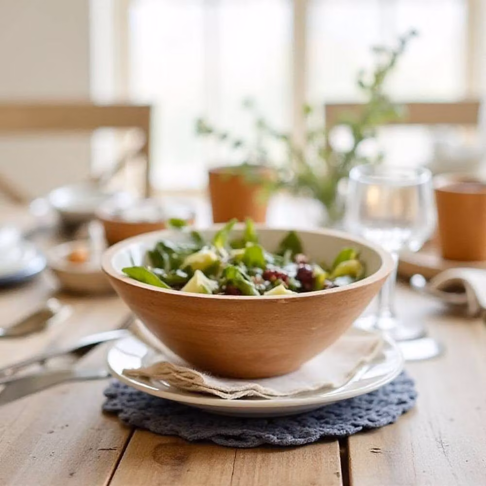 Hartsmede Geometric Handmade Wooden Serving Bowl with Spoons, 3L, Grey or Blue – 5
