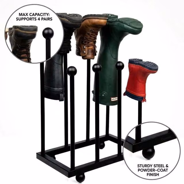 EONLION Black Metal Freestanding Shoe Rack for 4 Pairs of Boots, W: 50 cm