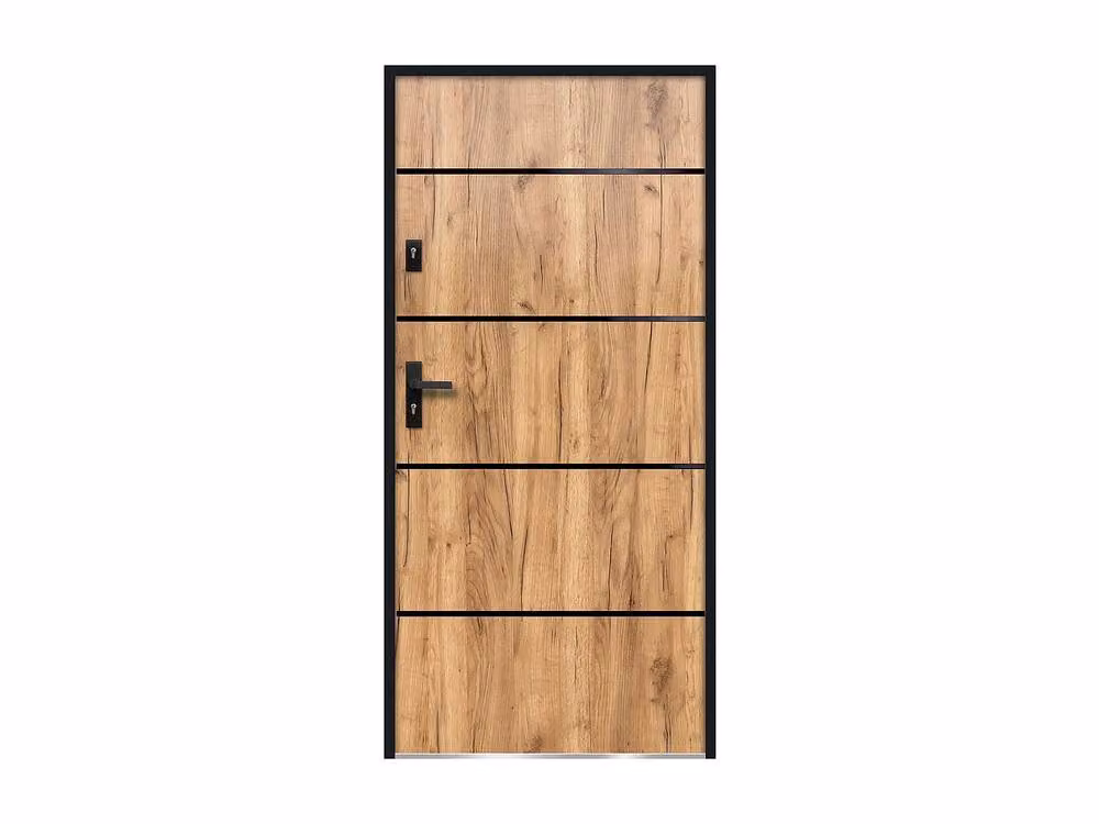 Vente-unique Steel and Stainless Steel Front Door in Light Oak Effect, H 207 x W 100 cm – 2