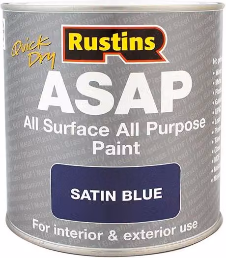 Rustins ASAP Quick Dry All Surface Water-Based Satin Paint, Blue, 500ml – 5