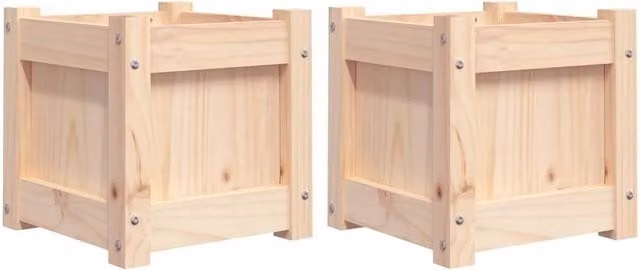 Berkfield Home Garden Solid Wood Pine Planter Set in Beige, 2 Pieces