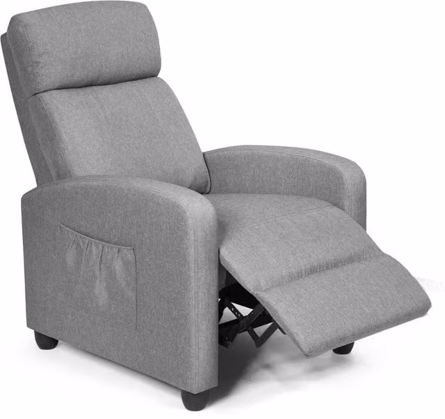 Gymax Single Reclining Sofa Chair in Grey Linen Fabric with Armrests and Metal Frame – 1