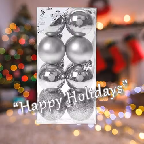 VFM e-Store Silver Christmas Bauble Hanging Tree Ornaments, Pack of 16, Diameter: 5 cm – 5