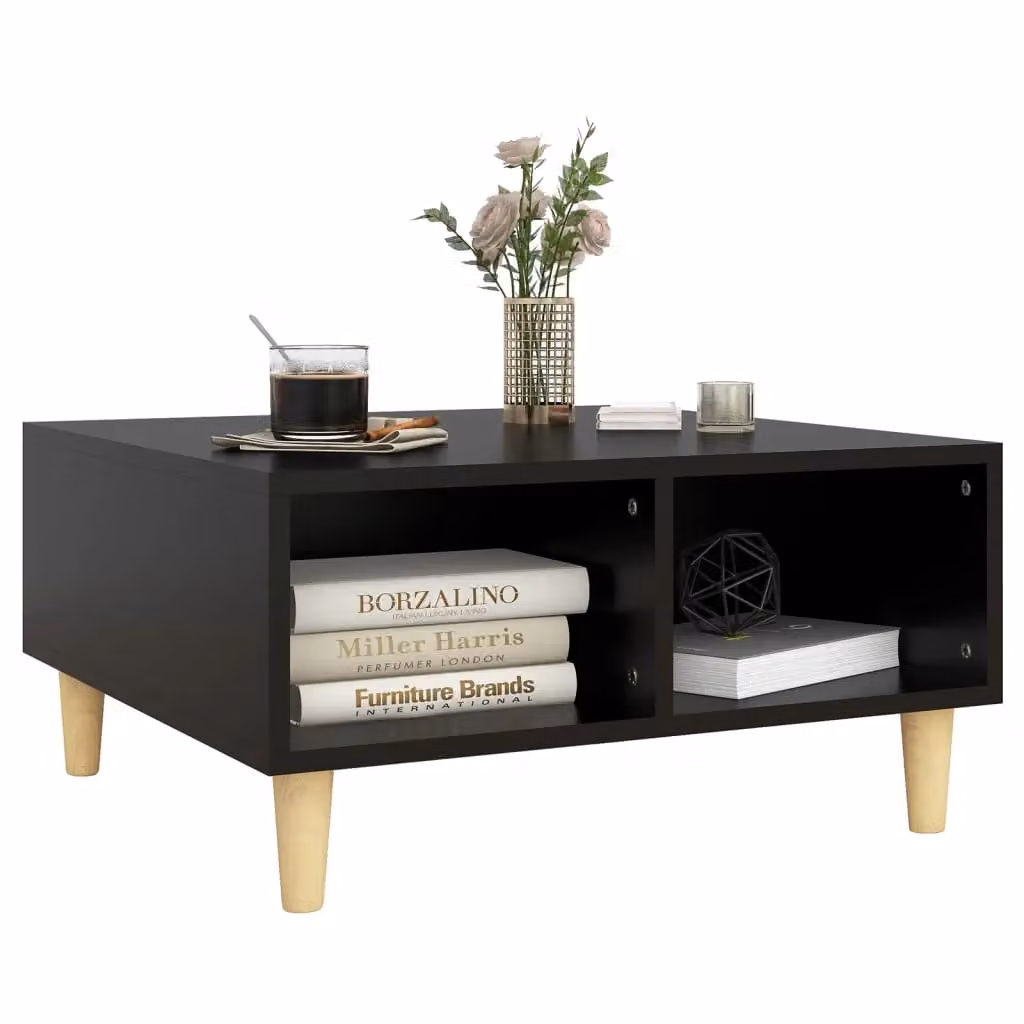Berkfield Home Black Square Coffee Table in Engineered Wood, W/D/H: 60 x 60 x 30 cm – 3