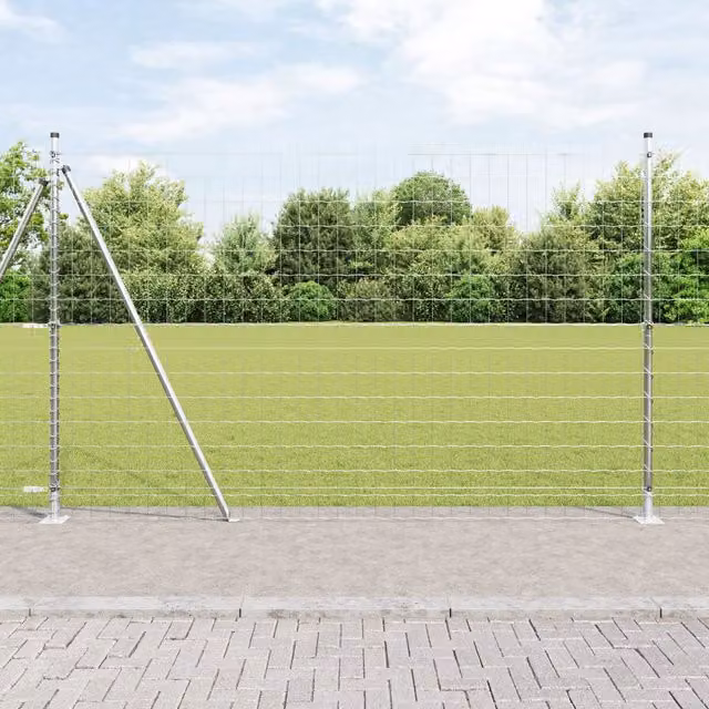 Berkfield Home Euro Fence with 7 Flanged Posts, Galvanised Steel, Silver, W: 10 m, H: 1.6 m – 1