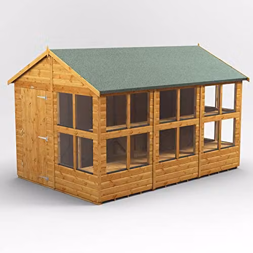 Powersheds Premium Apex Wooden Potting Greenhouse in Brown with 12mm Extra Thick Timber and Toughened Glass – 1