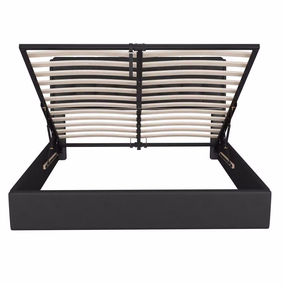 Merax Double Upholstered Ottoman Storage Bed with Headboard in Black, W/D/H: 140 x 200 x 135 cm – 5