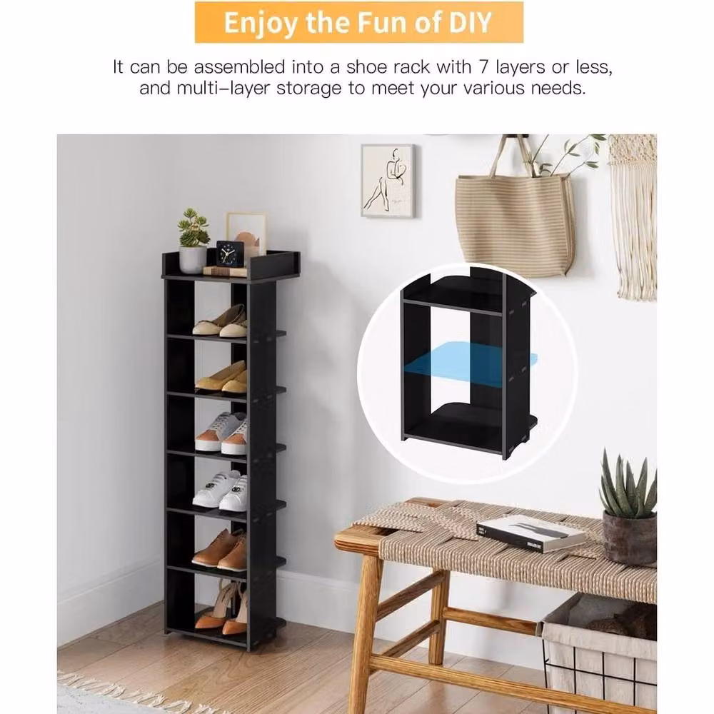 EONLION 7-Tier Black Narrow Wooden Shoe Rack – 3
