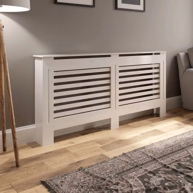 Temprazo White Adjustable Horizontal Slat Style MDF Radiator Cover, W: 212 cm
