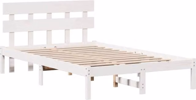 Berkfield Home White Solid Pine Wood Bed Frame with Headboard W/D/H: 190 x 120 x 80.5 cm