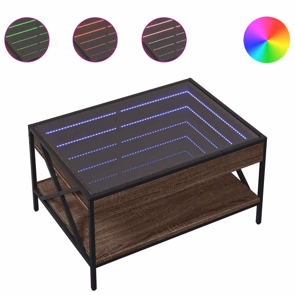 Berkfield Home Infinity LED Coffee Table in Brown Oak, W: 70 cm, D: 50 cm, H: 38 cm – 2