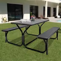 Costway Outdoor Picnic Table and Bench Set in Black – 2