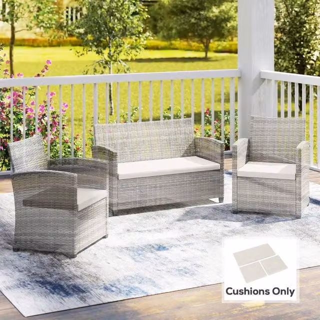 EONLION 3-Piece Rattan Garden Seat Cushion Pads in Cream, Width: 100 cm