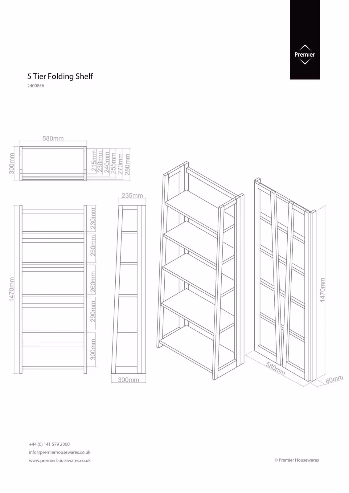 Orsina Five Tier Hevea Wood Ladder Shelf Unit in Natural Brown – 2