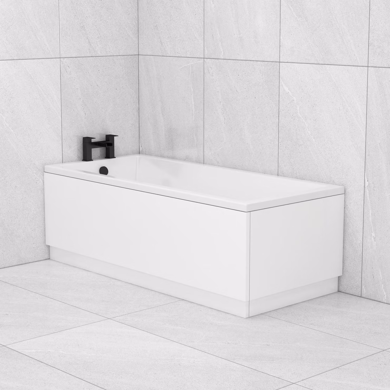 Cesar White Acrylic Single Ended Rectangular Square Edged Bath Tub