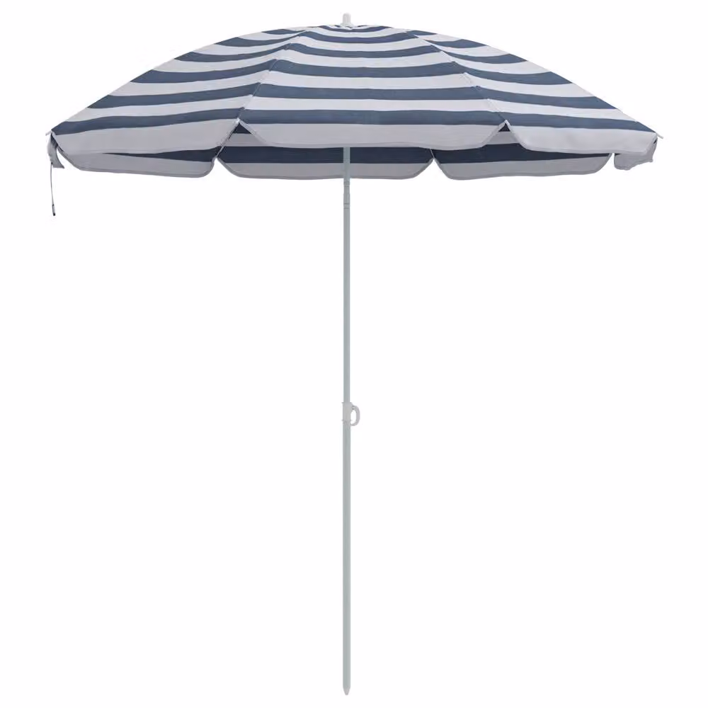 Berkfield Home Blue and White Striped Beach Parasol with Aluminium Pole, Diameter: 240 cm – 2