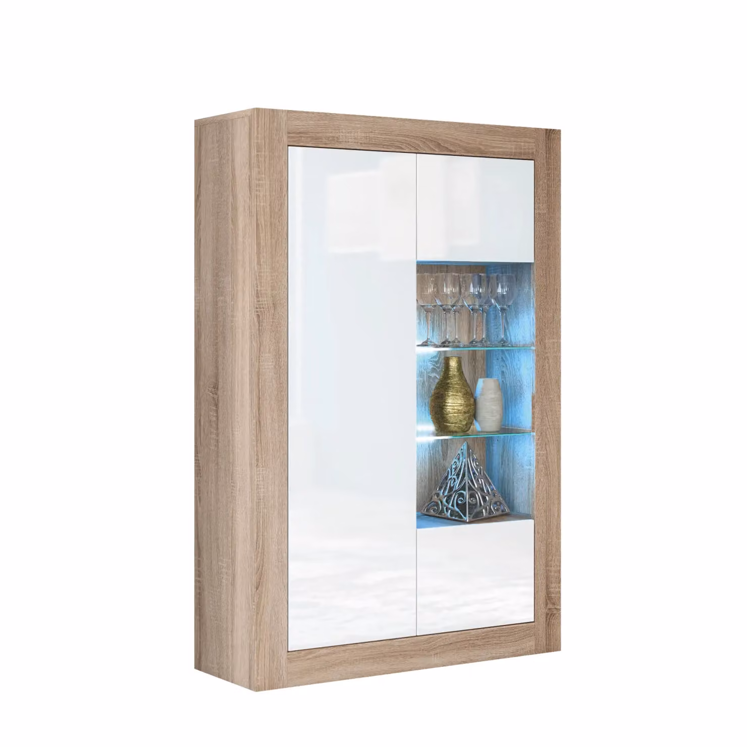 Mex Furniture LTD Minimalist Display Cabinet in Oak with Black Glass Doors, W/D/H: 140 x 35 x 93 cm – 2