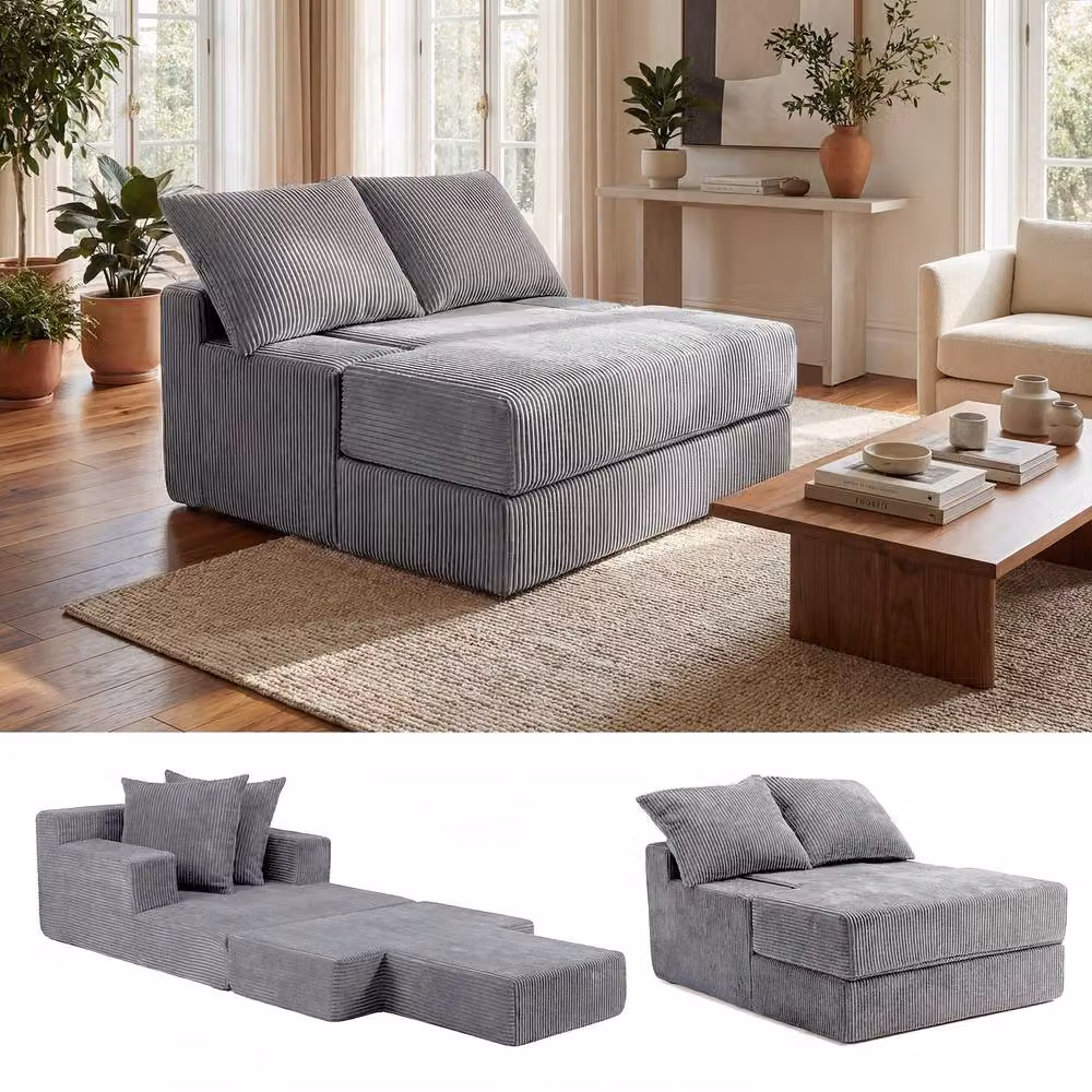 Costway Grey Folding Sofa Bed Convertible Sleeper Chair with Dual Pillows – 5