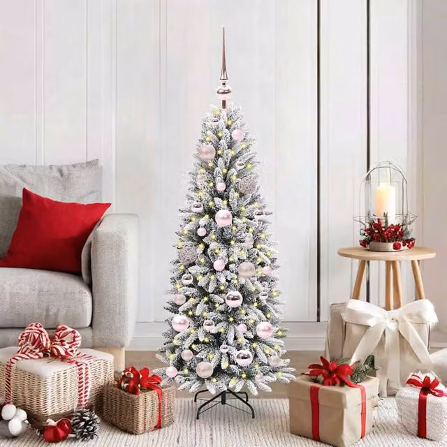 Berkfield Home Artificial Christmas Tree with 150 LEDs in Green and White, H x W x D: 120 x 53 x 53 cm