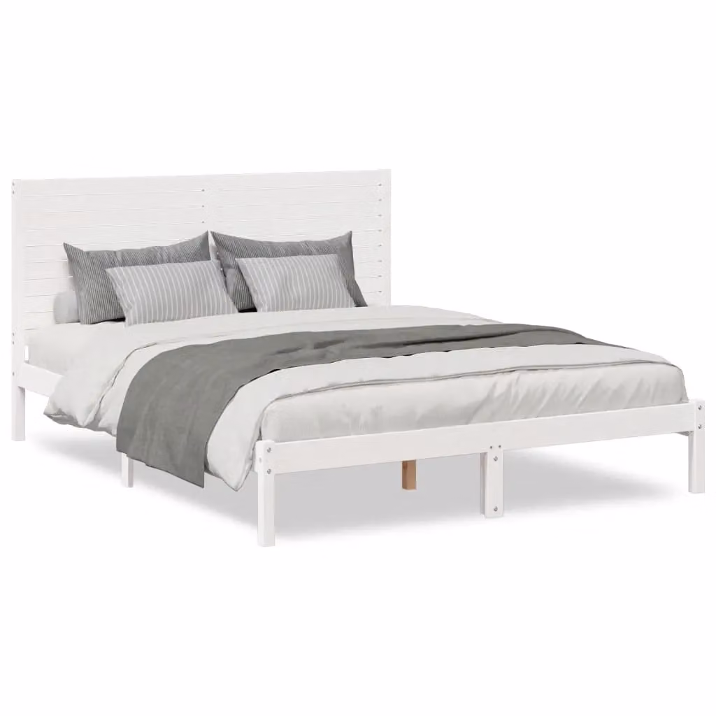 Berkfield Home Extra Long Solid Wood Bed Frame in White, W: 140 cm, L: 210 cm – 2