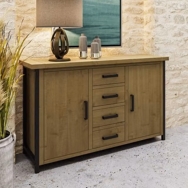 FWStyle Large Lacquered Driftwood Pine Sideboard in Brown and Grey