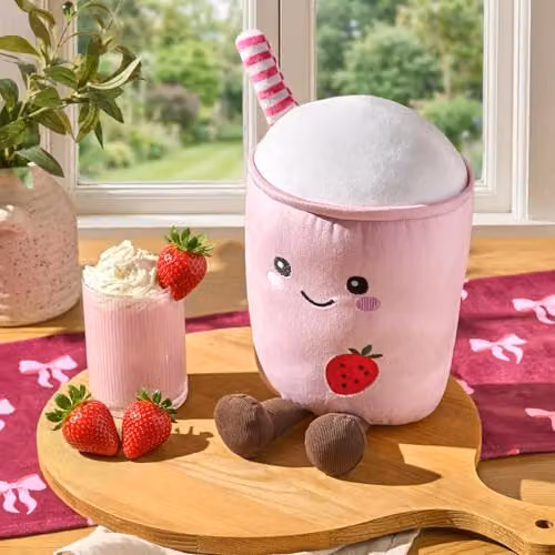 OHS Pink Milkshake Plush Round Pillow, 25 cm – 2