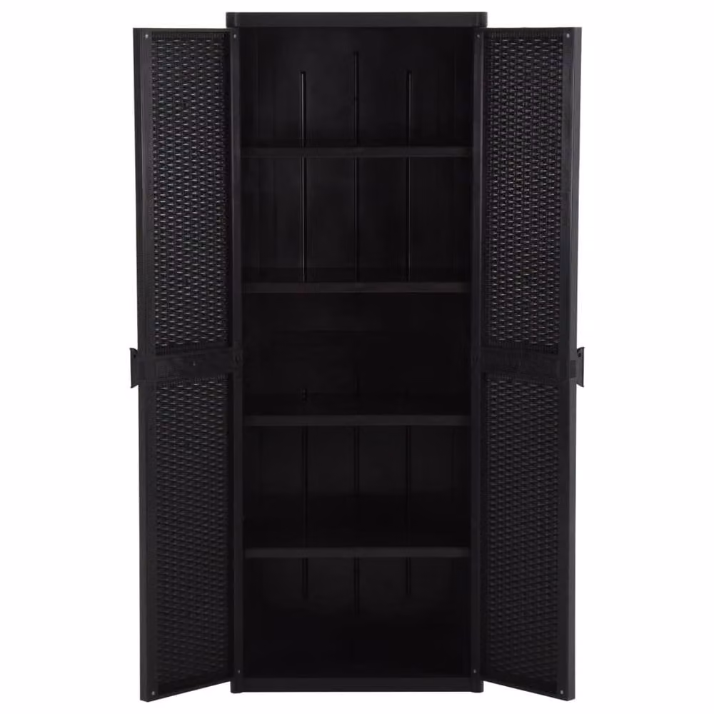 Berkfield Home Black Rattan Garden Storage Cabinet with Hinged Doors, W/D/H: 65 x 45 x 172 cm – 3