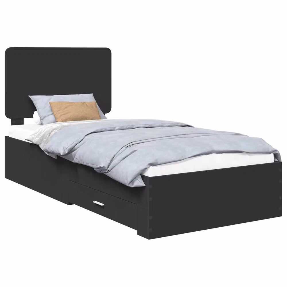 Berkfield Home Modern Bed Frame with Headboard in Black, Engineered Wood, W/D/H: 190 x 75 x 75 cm – 2