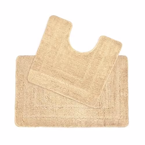 Allure Bath Fashions 2 Piece Non-Slip Microfibre Bath and Toilet Mat Set in Beige – 1