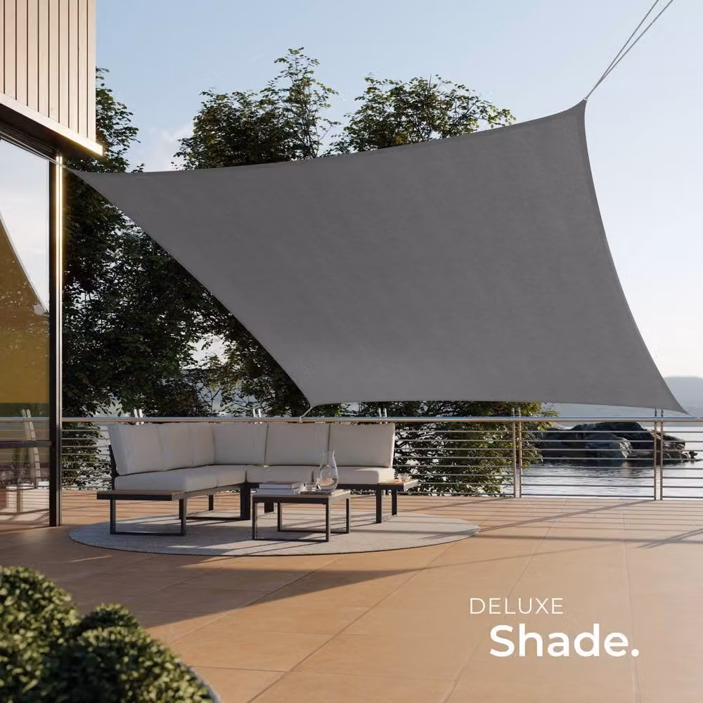 tectake Rectangular Shade Sail with UPF 50+ UV Protection and Water-Repellent HDPE Material, Grey, W/D: 360 x 360 cm – 6