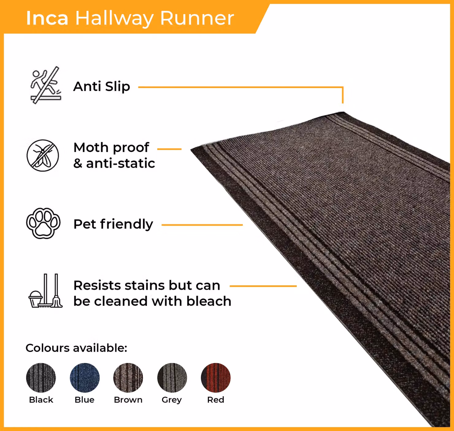 runrug Inca Red Hallway Carpet Runner Rug, Striped Flat Weave, W: 80 cm, L: 210 cm – 2