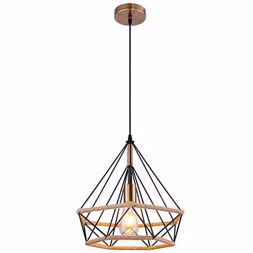 Globo Lighting Ulleu Pendant Light Black and Brown, E27, Dimmable and Height Adjustable, W: 38 cm, H: 150 cm