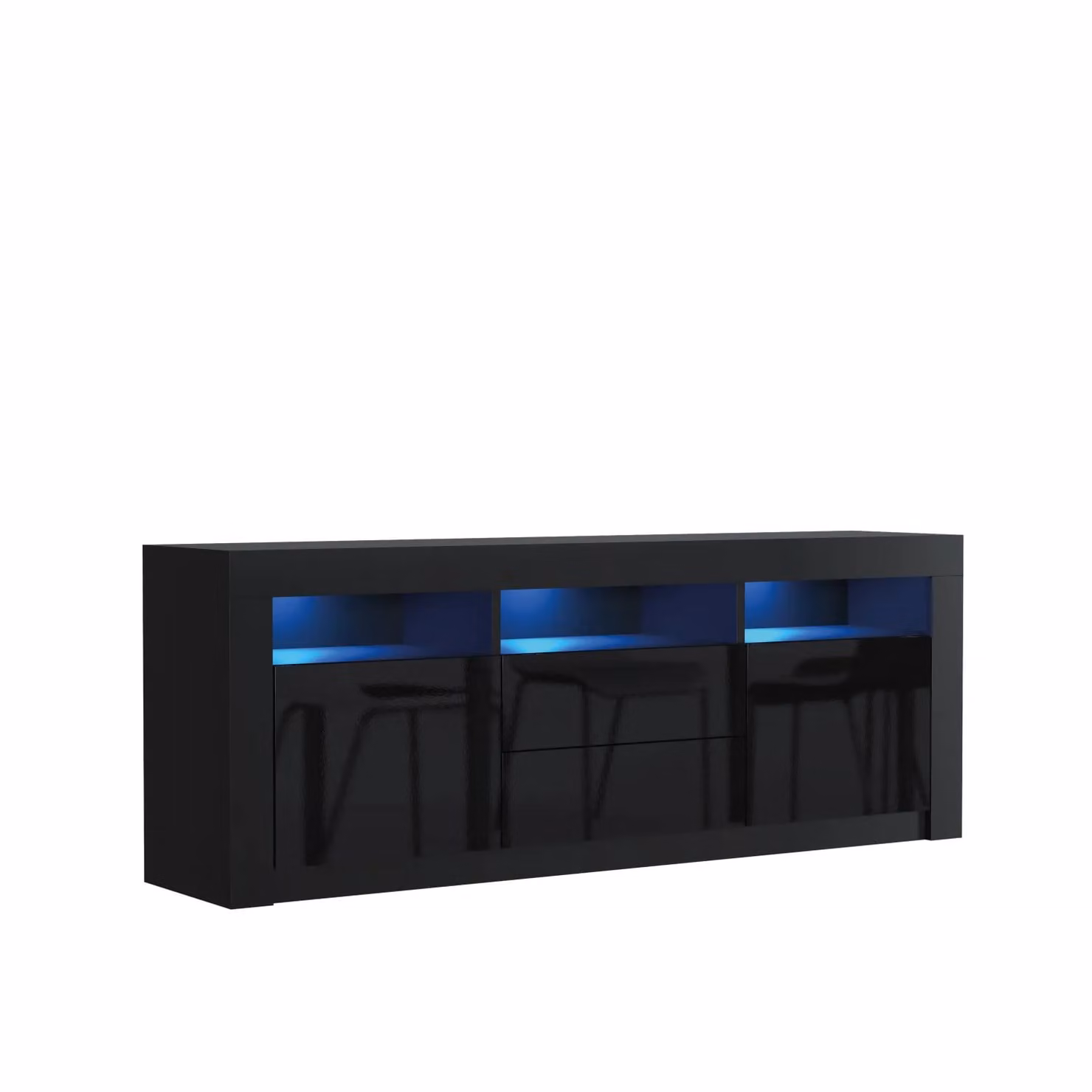 Creative Furniture Shine TV Unit in Black with Glossy Doors and LED Lights, W: 160 cm, H: 60 cm, D: 35 cm – 3