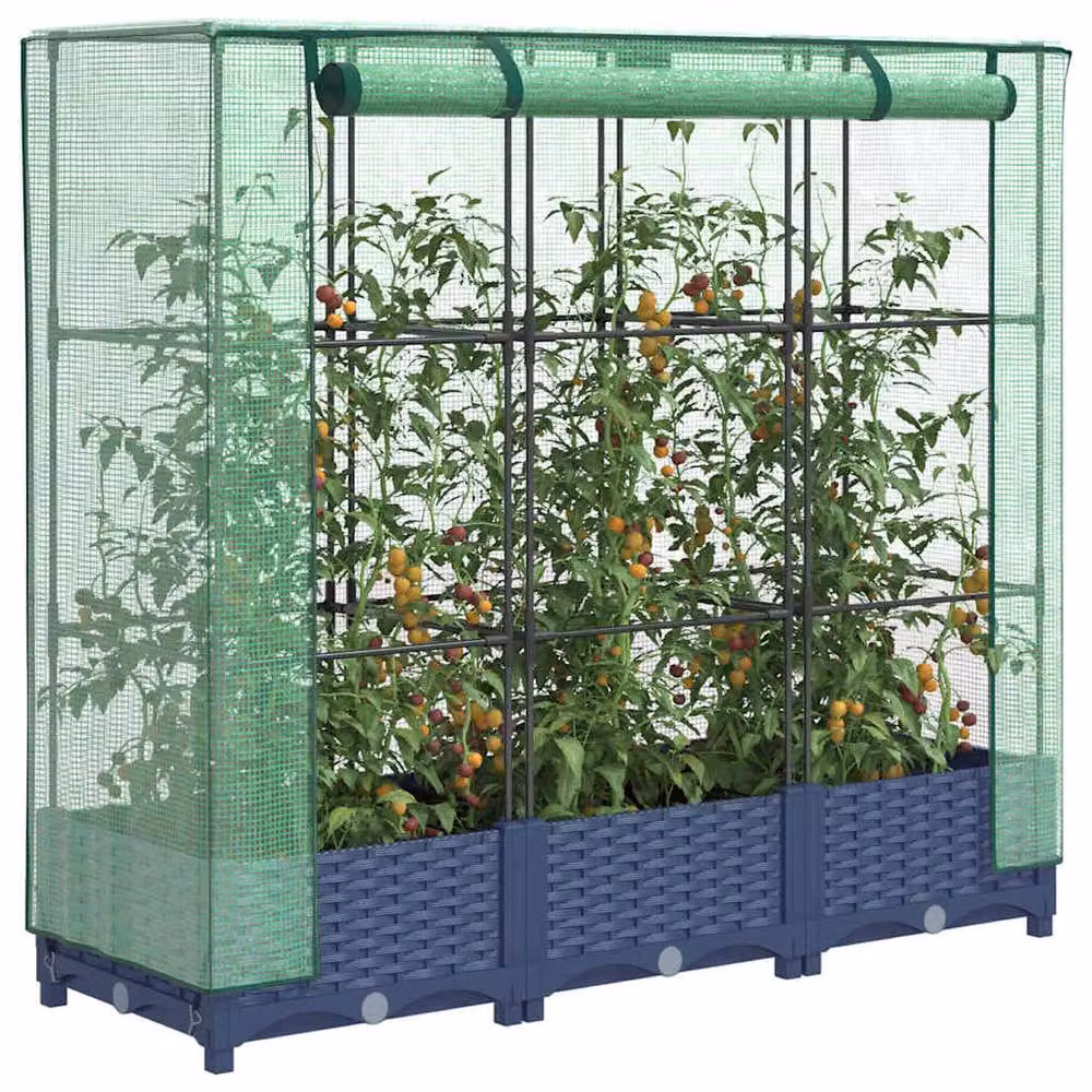 Berkfield Home Raised Bed with Greenhouse Cover in Dark Navy, W/D/H: 120 x 40 x 123 cm – 2