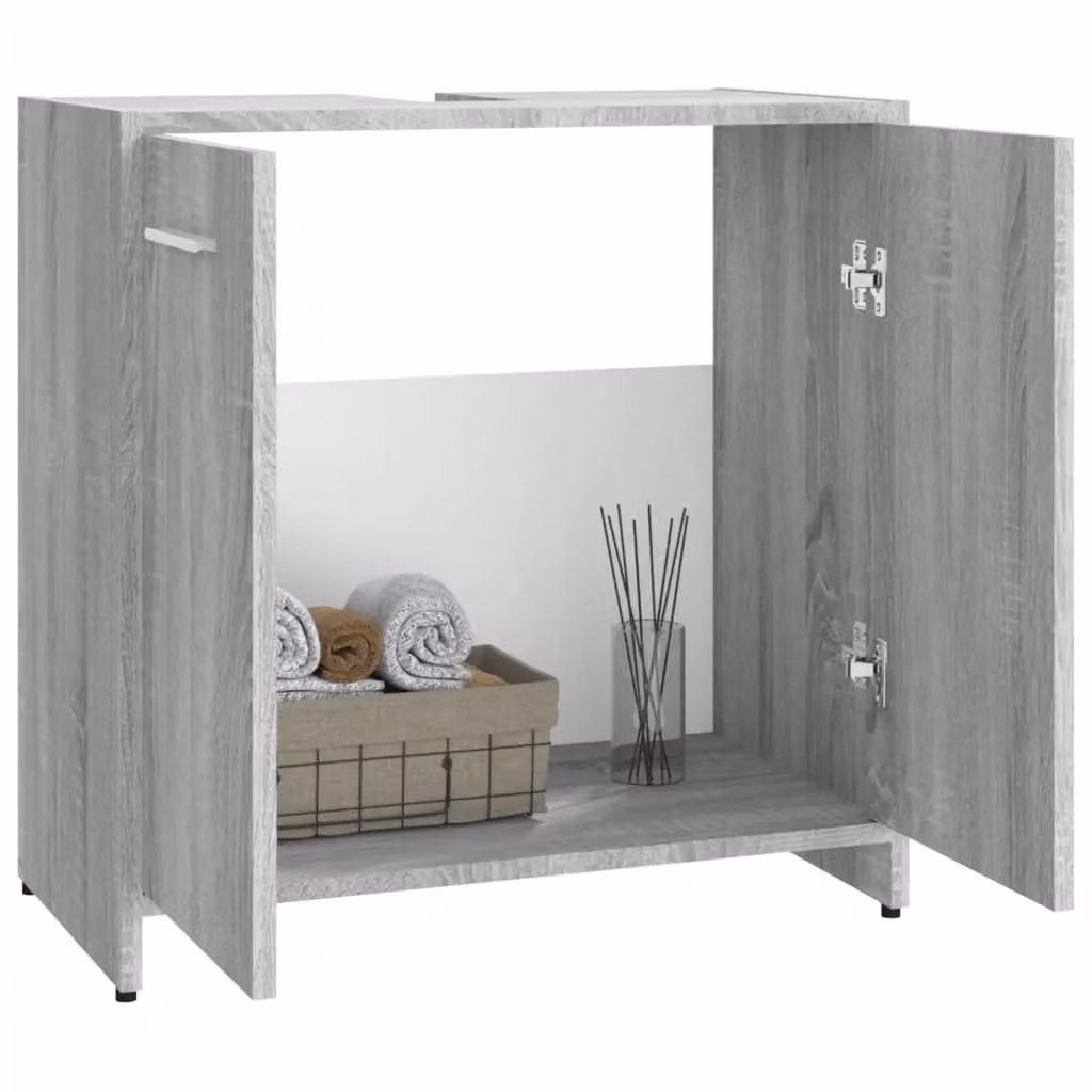 Berkfield Home Grey Sonoma Wall Mounted Bathroom Cabinet with Hinged Doors and Internal Shelves W/D/H: 60 x 33 x 60 cm – 2