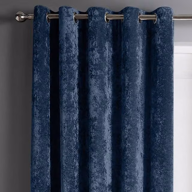 Intimates Navy Blue Crushed Velvet Blackout Eyelet Curtains, Width: 168 cm, Drop: 229 cm