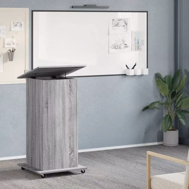 Berkfield Home Lectern with Wheels and Drawer in Grey Sonoma, W/D/H: 55 x 55 x 107 cm