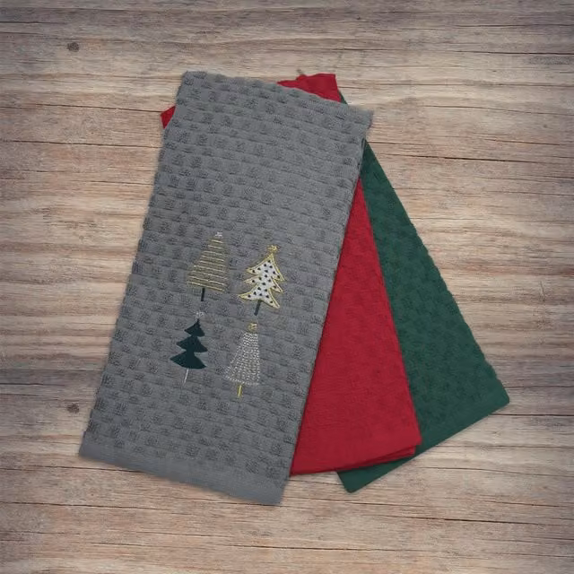 Noel Square Pack of 3 Highly Absorbent Cotton Tea Towels, Grey and Multicolour Graphic Design