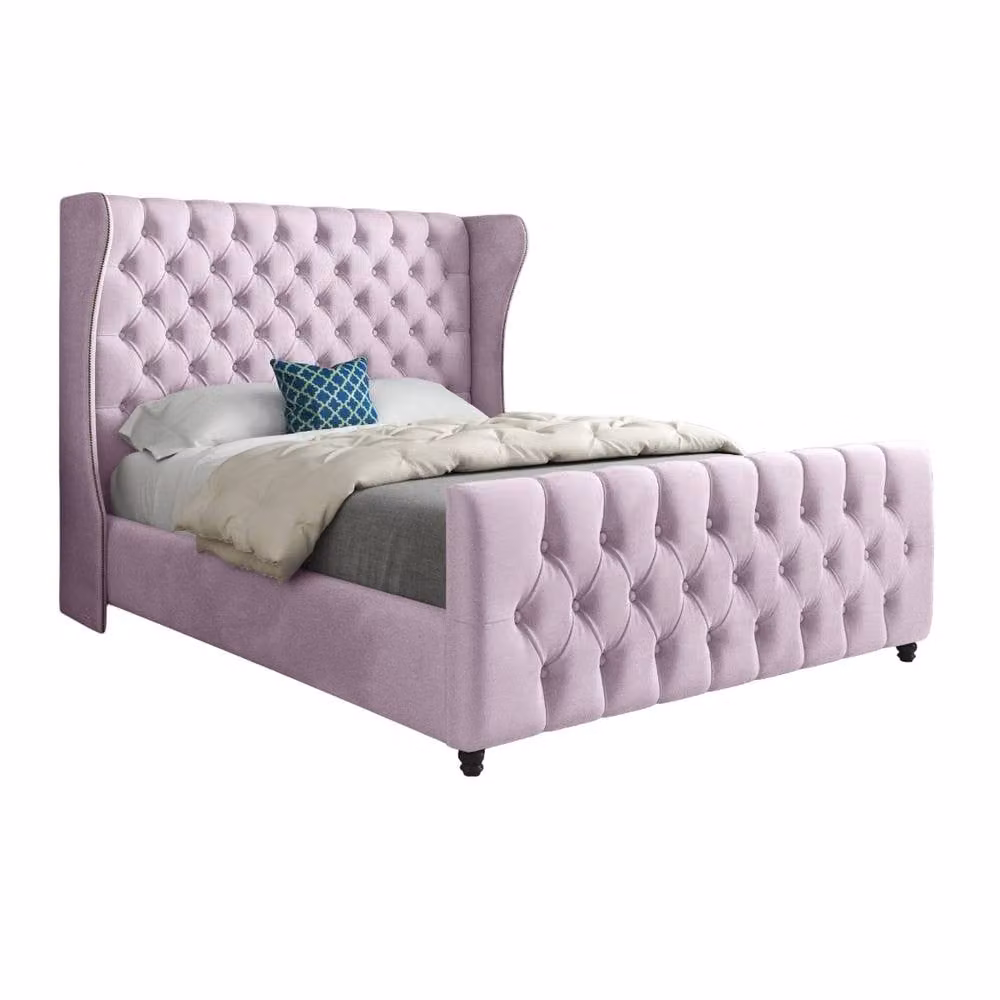 Casani Horley Upholstered Pink Velvet Designer Bed Frame, W/D/H: 137 x 120 x 128 cm – 2