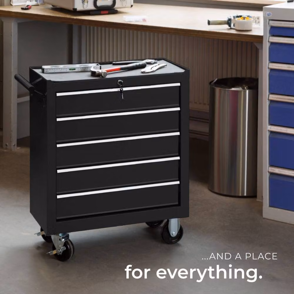 tectake Lockable and Rollable Metal Tool Chest in Black – 7